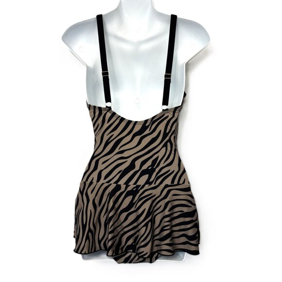 Alisha Levine Swim dress Tan Blk Zebra Stripe A-Line Skirt Size 8 - Picture 4 of 14